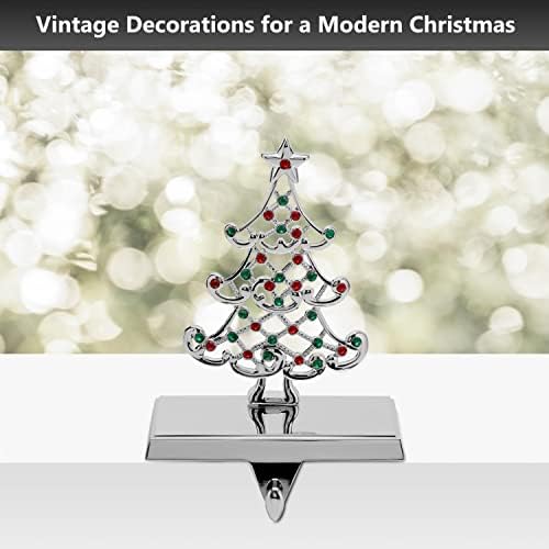 Christmas Stocking Holders – 2-Pack Christmas Tree Stocking Holders for Mantle – Metal Tree Stocking Holder Stand with Colored Stones – Durable and Stable Decorative Stand - Image 3