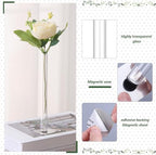 6 Pcs Magnet Flower Vase, Clear Glass Vases Test Tube with Adhesive Magnet Metal Base 7" x 0.6" Desktop Center Decoration Suitable for Both Real and Artificial Flowers for Table Decor - Image 4