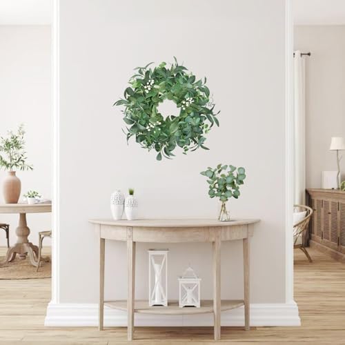 20"-22“ Green Eucalyptus Wreaths for Front Door with White Berries – Lifelike Spring, Summer, and Winter Wreath for Farmhouse Front Porch, Window, Door Decor - Image 5