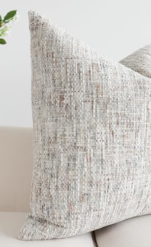 Textured Neutral Throw Pillow Covers 26x26 Set of 2 Soft Woven Chenille Euro Shams Decorative Boho Farmhouse Square Cushion Cases for Mid Century Modern Home Decor Bed Couch Sofa Living Room - Image 3