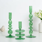 Hewory Green Taper Candle Holders Set, 3 PCS Glass Candlestick Holders by Hewory
