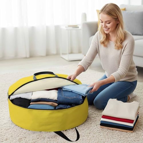 24 Inch Round Storage Bag 2 Pack,Minimalist Solid Pure Yellow Waterproof Wreath Storage Container with Handles&Zipper Unadorned Single Color Art Closet Organizer Bags Garland Box - Image 4