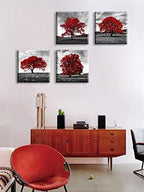 DJSYLIFE Modern Red Tree Wall Art, Black White Canvas Print for Living Room - Image 6
