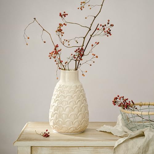 Ceramic Flower Vase, 9.06” Rustic Farmhouse Decorative Vase for Home Decor, Beige Textured Pottery Vase for Pampas Grass, Living Room, Entryway, Mantel, Kitchen Table, Centerpiece - Image 5