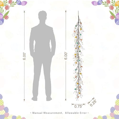 Glitzhome 6ft Easter Garland Decorations Egg & Berries Garland for Easter Spring Party Holiday Fireplace Mantel Front Door Table Decor - Image 2