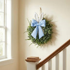 24" Easter Wreath for Front Door, Artificial Green Boxwood Spring Wreath with Bunny Ears & Blue Plaid Bow, Spring Easter Outdoor/Indoor Decor for Home Farmhouse Office Porch Wall Mantel Window - Image 5