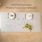 Linen World Embroidered Linen Tablecloth Large 70x157inch,100% French Linen Pre-Washed Table Cloth,Natural Flax Table Cover for Elegant Dining,Fruit Embroidery - Image 4