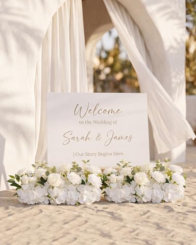 18inch Aisle Flower Garland Centerpieces, White Rose and Hydrangea, Artificial Flowers for Wedding Arch, Backdrop, Reception Table Decor - Floral Runner for Ceremony Pathway & Bridal Suite - Image 2