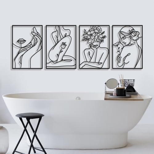 Bakovity Black Metal Wall Art, Abstract Flower Line Decor, 4pcs 17x12 in - Image 7