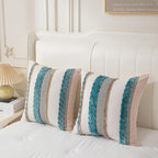 Boho Pillow Covers 18x18 Set of 2 for Couch-Modern Farmhouse Sofa Decorative Teal Throw Pillow Covers Textured Chenille Cushion Covers Outdoor Netural Bohemian Pillow Cases Square - Image 2