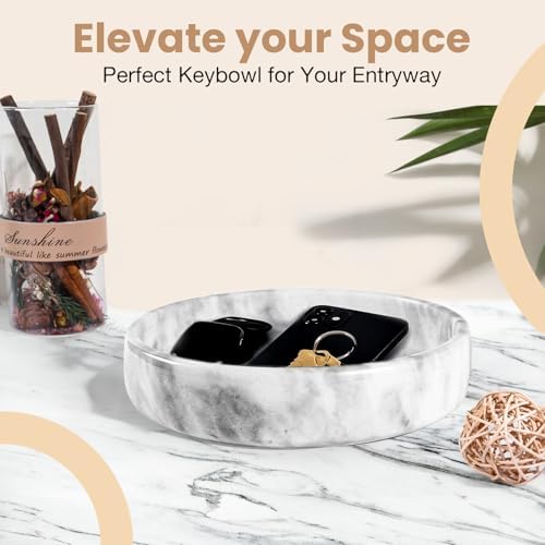 FNTSTICGOODS Marble Decorative Bowl - 7.5" White/Grey Solid Marble Centerpiece - Handmade Stone Fruit Bowl - Catch-All or Key Bowl for Kitchen - Modern Minimalist Decor - Image 6