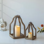 Romadedi Set of 2 Farmhouse Wood Candle Lanterns Decorative, Brown - Image 4