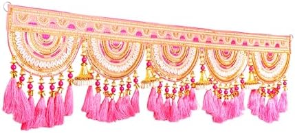 Decorative Toran Door Hanging Artificial Velvet Cloth Bandanwar Beads Wall Toran Wall Hanging Indian Traditional Festival Main Door Entrance Window Home Temple Living Room Valance (Size:-36")(Pink) - Image 3