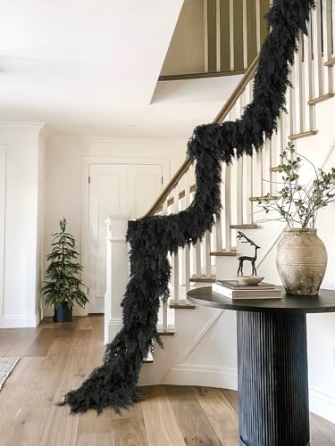 2PCS 9FT Halloween Cedar Garland, Black Real Touch Christmas Decorations - Image 3