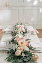 TINGE TIME Flower Garlands, 2 PCS Artificial Eucalyptus Garlands, Handcraft Artificial Rose Garland for Arch Wedding Sweetheart Table Ceremony Backdrop Decorations for Home (DustyRose&Champagne) - Image 6