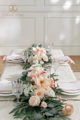 TINGE TIME Flower Garlands, 2 PCS Artificial Eucalyptus Garlands, Handcraft Artificial Rose Garland for Arch Wedding Sweetheart Table Ceremony Backdrop Decorations for Home (DustyRose&Champagne) - Image 6