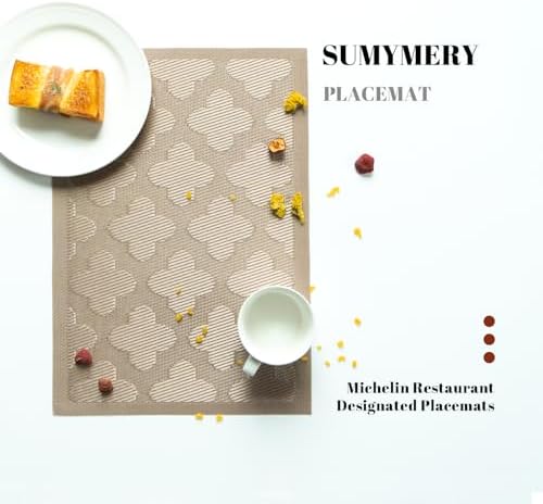 Placemats Set of 12 Vinyl/Plastic Woven Place Mats for Kitchen Table Indoor/Outdoor Washable Placemat Wipeable Dining Table Mats (Dark Brown Clover,12) - Image 4