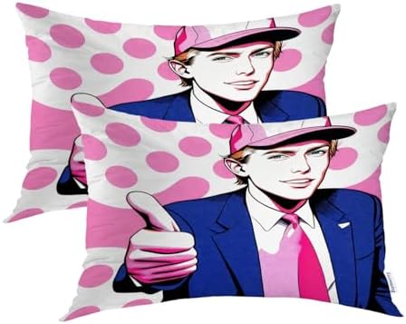 Batmerry American President Man Pillowcases, Smile Thumbs-Up Pink Spot Background Decorative Bed Pillow Cover with Hidden Zipper Soft Blended for Hair and Skin 20X26 in by Batmerry