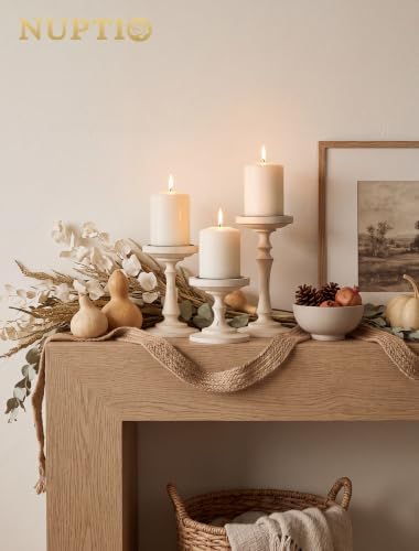 NUPTIO Wood Candle Holders for Pillars: Set of 3 Rustic Candle Stands - Image 6