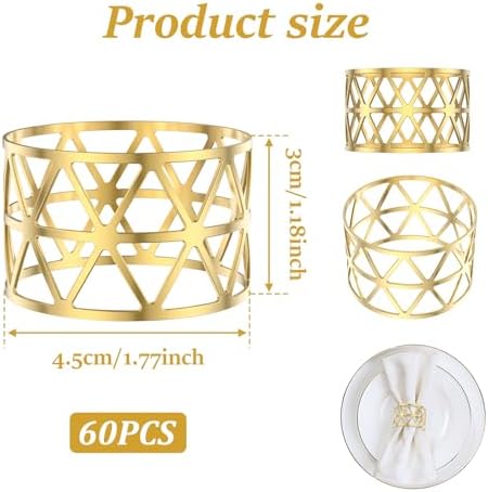 60 Pcs Gold Napkin Rings Bulk Metal Napkin Holder Buckles for Wedding Party - Image 2