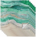 Green Coastal Cloth Napkins Set of 6, Holiday Napkins for Baby Shower, Spring Summer Ocean Beach Nautical Sea Wave Washable Reusable Dinner Napkins for Cocktail Wedding Party, 20 x 20 Inch by Boanket