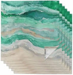 Green Coastal Cloth Napkins Set of 6, Holiday Napkins for Baby Shower, Spring Summer Ocean Beach Nautical Sea Wave Washable Reusable Dinner Napkins for Cocktail Wedding Party, 20 x 20 Inch by Boanket