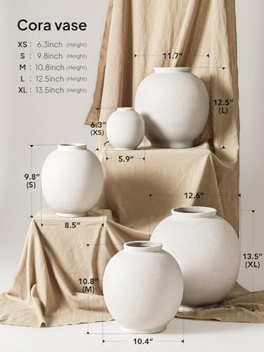 Small White Ceramic Vase - 6.3 Inch Rustic Farmhouse Flower Vase for Home Decor, Minimalist Vases for Living Room, Table, Bathroom, Holiday & Weddings (Sandstone White) - Image 3