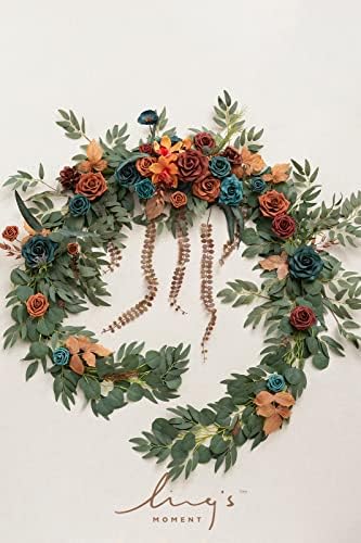 Ling's moment Teal Blue Artificial Flower Garland Fall Wedding Arch 9 FT - Image 6