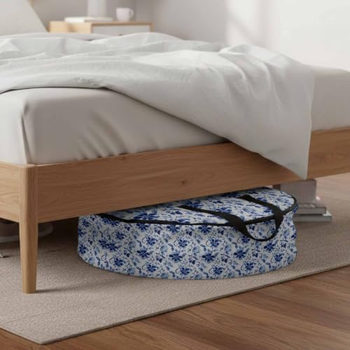 30 Inch Round Storage Bag 2 Pack,Retro Pastoral Flowers Waterproof Wreath Storage Container with Handles&Zipper Classic Country Blue Floral Closet Organizer Bags Garland Box - Image 6