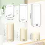 72 Pcs Pillar Candles and Glass, 3.4'' X 4.7", 7", 9.8", Ivory White - Image 3