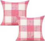 VAKADO Pink White Outdoor Farmhouse Buffalo Plaids Decorative Throw Pillow Covers Retro Checked Square Cushion Cases Classic Coffee Check Home Decor for Couch Sofa Patio 26x26 Inch Pack of 2 by VAKADO