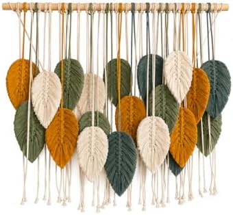 Macrame Wall Hanging Large, Boho Wall Decor, Leaf Macrame Wall Art, Woven Cotton Tapestry for Bedroom Living Room (Green and Beige) 39" x 31" by Unknown