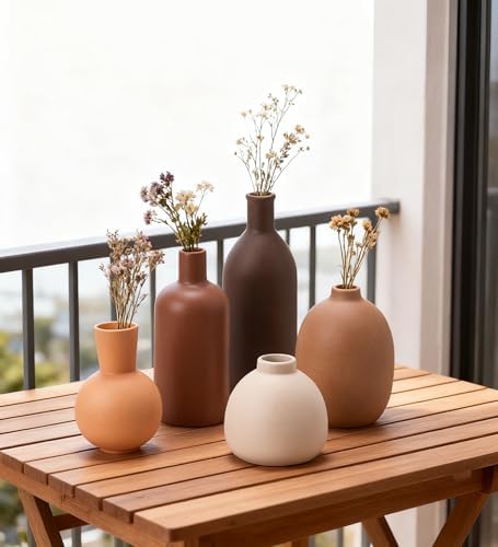 Modern Ceramic Vase Set of 5, Vases Home Decor Rustic Farmhouse Decorative Vase for Bouquet Dried Fresh Flowers, Table Living Room Kitchen Bedroom - Image 2