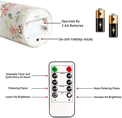 Rose Flameless Candles with Remote Real Wax Blinks Glass Battery Operated Candles - Home Party Wedding Thanksgiving Christmas Summer Decor - Set of 3 - Image 5