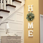 MAYICIVO Modern Wooden Home Sign with Artificial Eucalyptus Wreath, White and Beige, 13.81 inches Diameter, Wall Mount, MDF Wood, Plastic - Image 4