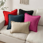 MIULEE Boho Linen Fringe Decorative Euro Throw Pillow Covers Red 24x24 - Image 5