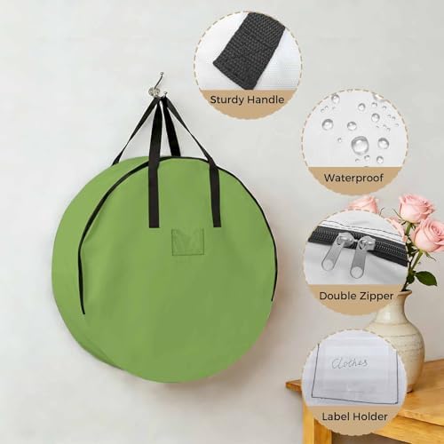 24 Inch Round Storage Bag 1 Pack,Watercolor Green Waterproof Wreath Storage Container with Handles&Zipper Solid Color Closet Organizer Bags Garland Box - Image 5