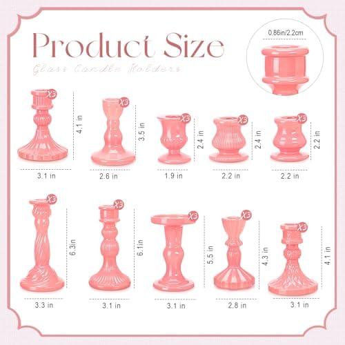 Mumufy 10 Pcs Glass Taper Crystal Candle Holders,Classic,Cream Pink - Image 2