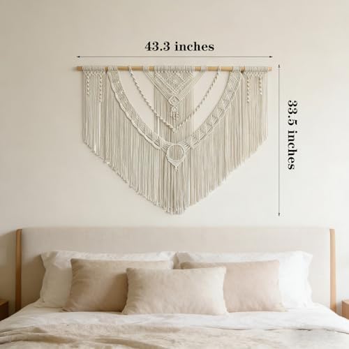 LISRRZHEN Large Macrame Wall Hanging - Boho Nordic Geometric Woven Tapestry, Handcrafted Cotton Wall Decor for Living Room Bedroom Entryway Apartment - Image 2