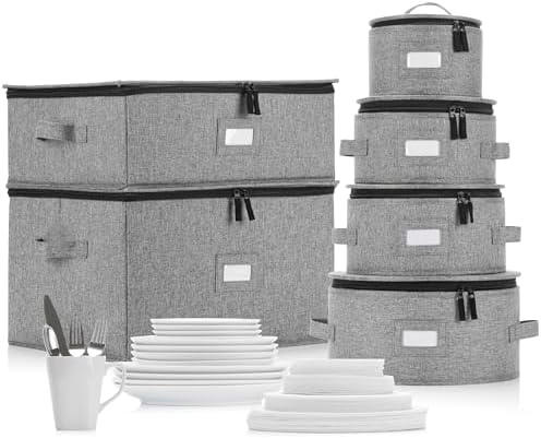 Stack Store Plus More 6pcs Hard Shell China Storage Containers for Cups and Mugs, Wine Glasses and Plates - Heavy Duty Dinnerware Storage by Stozu