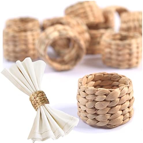 48 Pcs Boho Napkin Rings Bulk, Woven Water Hyacinth Napkin Ring Set of 48 for Wedding Reception, Thanksgiving & Christmas Table Decor, Handmade Rattan Wicker Napkin Holder Rings for Dinner Party by EcoFriendlyHomewareVNCK