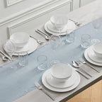 KINGSTONE 14 x 108 Inches Frayed Edge Table Runner, 270G Heavyweight Sand Washed Slub Texture Cotton Linen for Modern Farmhouse, Rustic Home Decorations Dining Room Wedding Boho Decor, Light Blue - Image 6