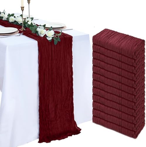 12 Pack Burgundy Cheesecloth Table Runner 23 x 120 Inch 10Ft by Pepmily