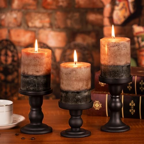 KONNI Layered Pillar Candles Set of 3, 3"x 4" Table Decor Coffee - Image 5