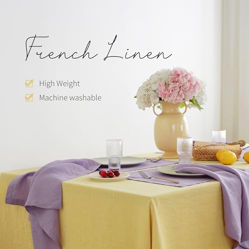 Linen World Vintage Tablecloths 60x108 Inch,100% French Linen Tablecloth,Classic Vintage Washed Table Cloths for Kitchen,Outdoor,Weddings,Decorative Thanksgiving Christmas,Mellow Yellow - Image 2