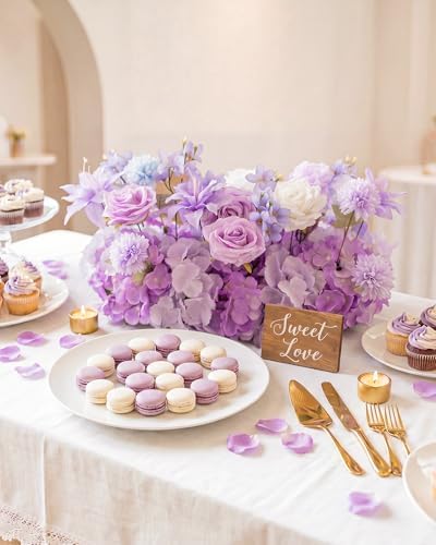 18inch Aisle Flower Garland Centerpieces, Artificial Flowers Purple & White Rose with Hydrangea, Floral Runner for Wedding Arch, Backdrop, Reception Table Decor, Ceremony Pathway - Image 5
