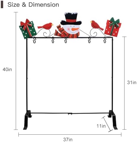 YEAHOME Christmas Stocking Holder Stand, Metal Freestanding Stocking Stand with Snowman Red Bird Xmas Gifts Box, 5 Hooks Stocking Hanger for Christmas Decorations Indoor Home Living Room Fireplace - Image 3