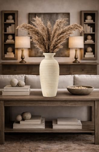 Vaseking Ceramic Natural Rustic Vase, 14.4 Inch Large Vintage Flower Threaded Decorative Farmhouse Tall Vase for Home Decor, Living Room, Shelf Decor, Wedding, Housewarming Gift, Off-White - Image 5