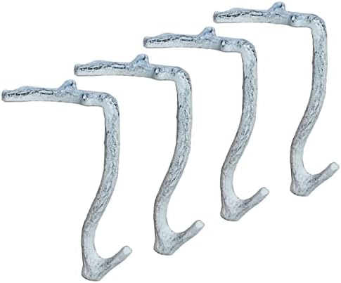 Lulu Decor,100% Cast Iron 8" Antique White Branch Mantel Stocking Holders with Rubber Base for Better Grip, can Hold Upto 9 lbs, Natural Beautiful Shape, Simple Sophisticated Design (4 Pcs) by LuluDecor