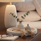 Mumufy 12" Round Decorative Tray with 58" Bead Garland, White Washed - Image 2